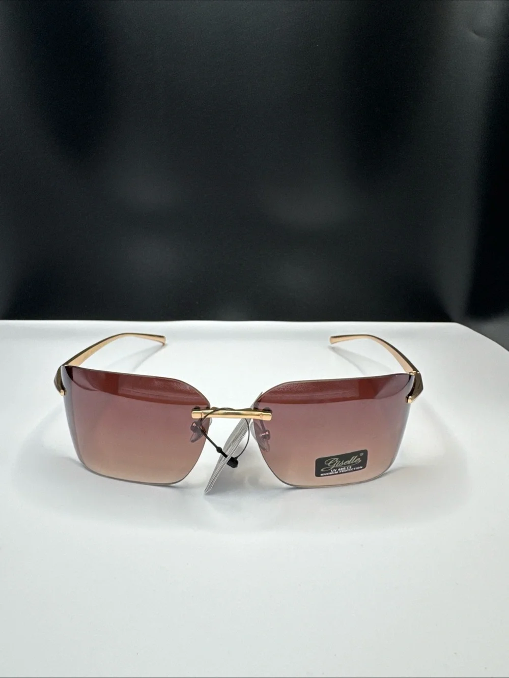 Rimless Men's Sunglasses with Pink Gradient Lenses and Gold Frame